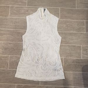 Raquel Allegra White Lace Sleeveless Turtleneck